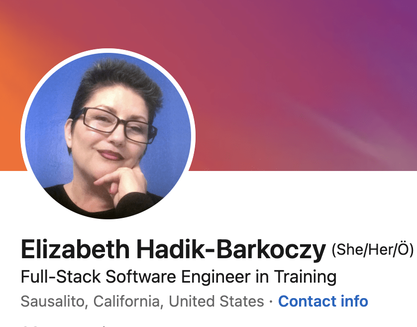 Elizabeth Hadik-Barkoczy is a Full-stack Software Engineer in Training